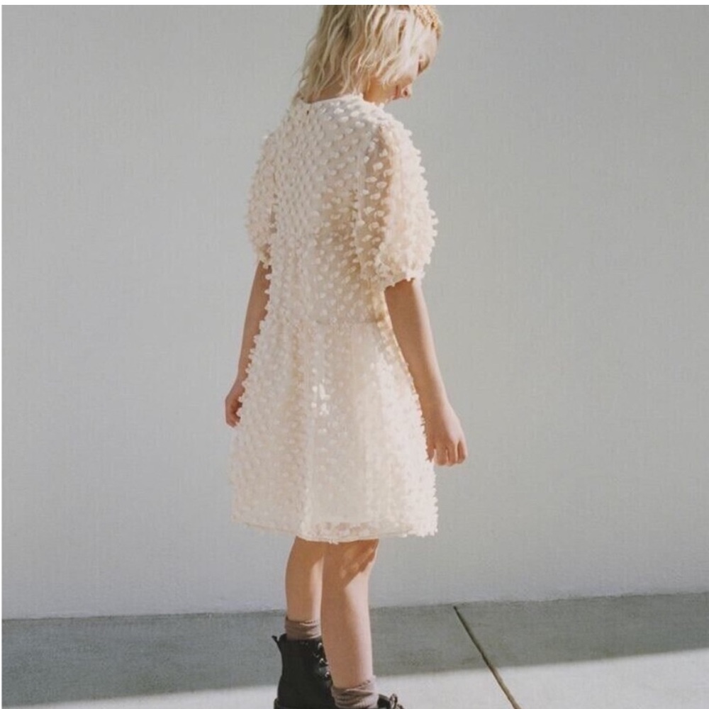 Zara Cream Flocked Tiered Dress for Girls